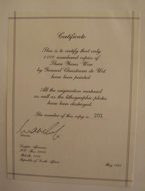 Three Years War Christiaan Rudolf de Wet - Scripta Africana Series Limited Edition Copy 201/1000