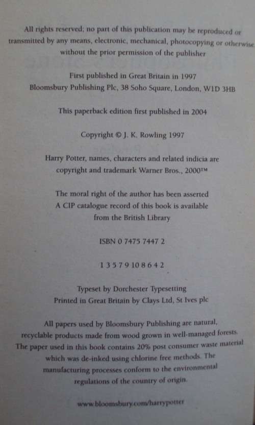 Harry Potter and The Philosopher`s Stone  - J K Rowling