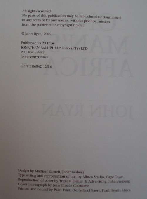 One Man`s Africa John Ryan