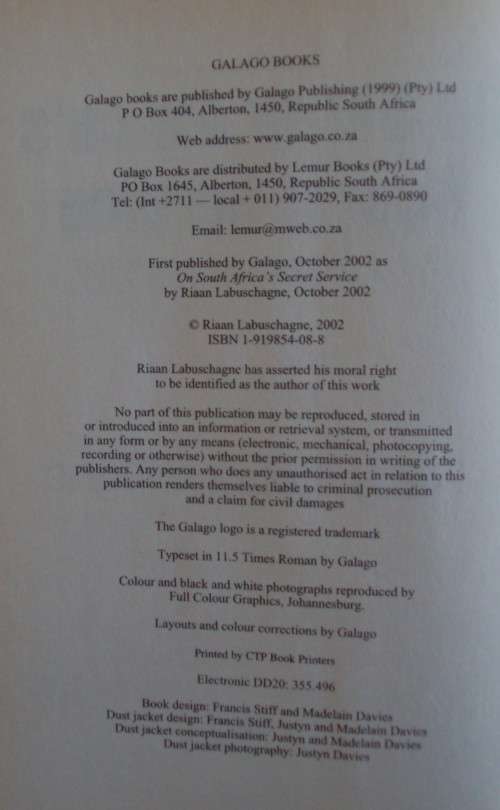 On South Africa`s Secret Service An Undercover Agents Story Riaan Labuschagne