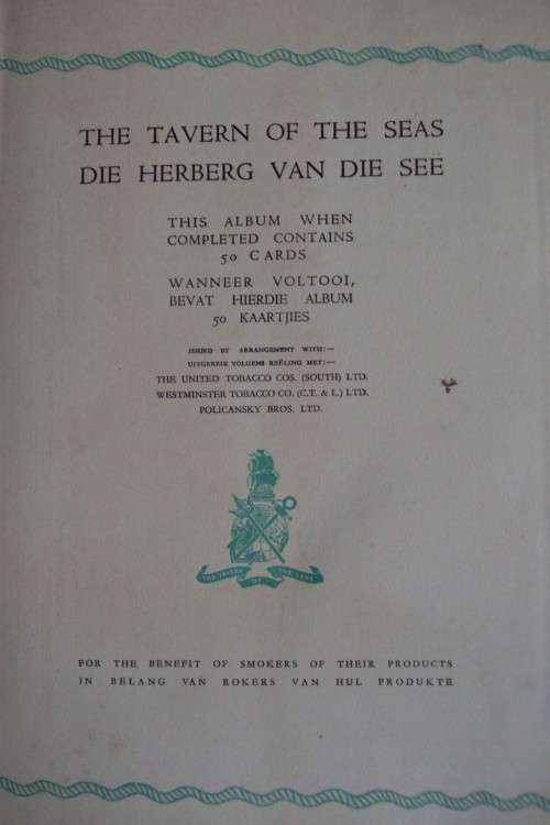 The Tavern of the Seas The United Tobacco Co South Africa Cigarette Card Album 50 Cards from 1939