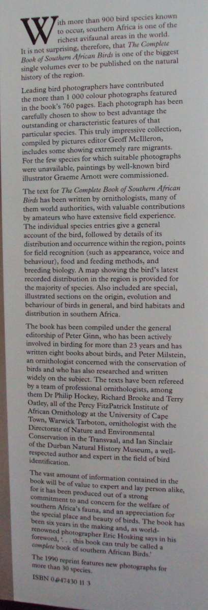 Complete Book of Southern African Birds P J Ginn W G McIlleron P le Milsteinn (Illustrated boxed)