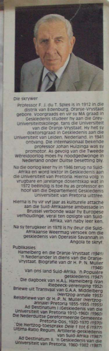 Angola Operasie Savannah 1975 - 1976 Prof F J Du T Spies as assisted by Lt Col S J du Preez