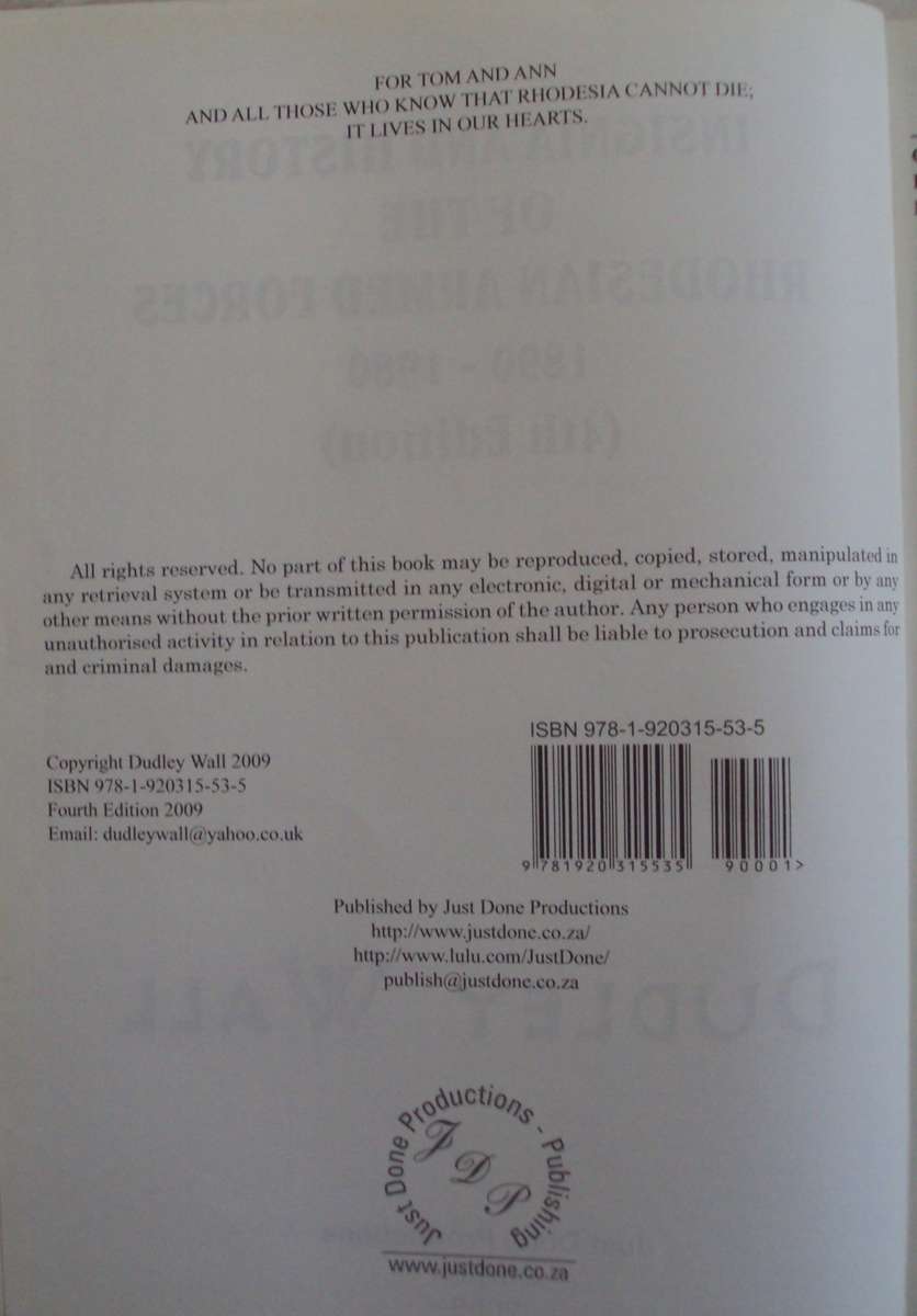 Insignia and History of the Rhodesian Armed Forces 1890 - 1980 Dudley Wall