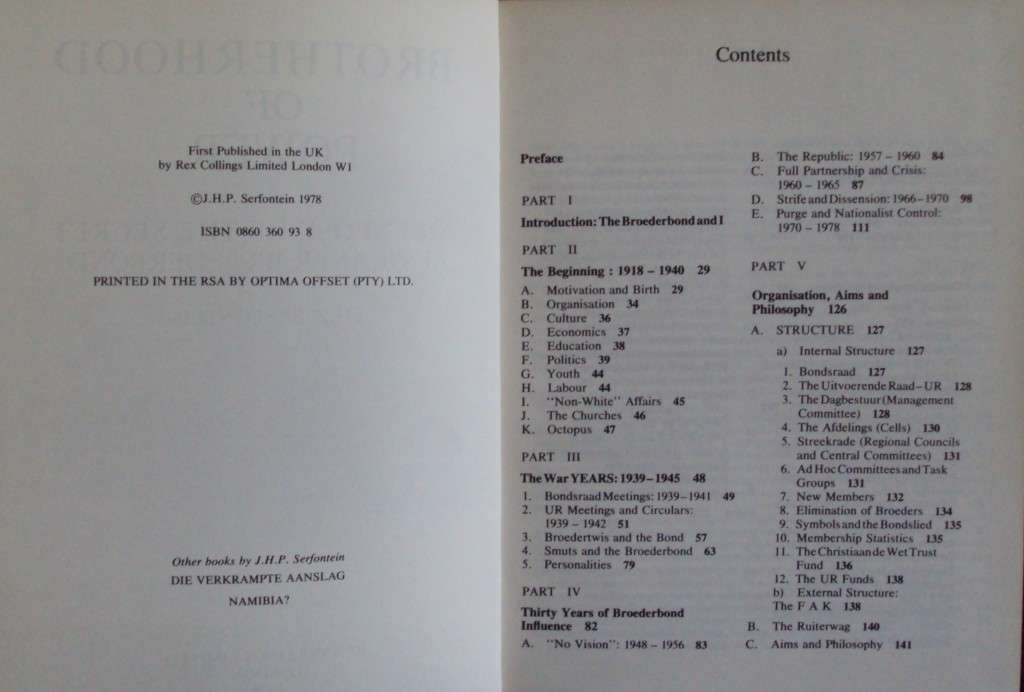 Brotherhood of Power An Expose of the Secret Afrikaner Broederbond  J H P Serfontein