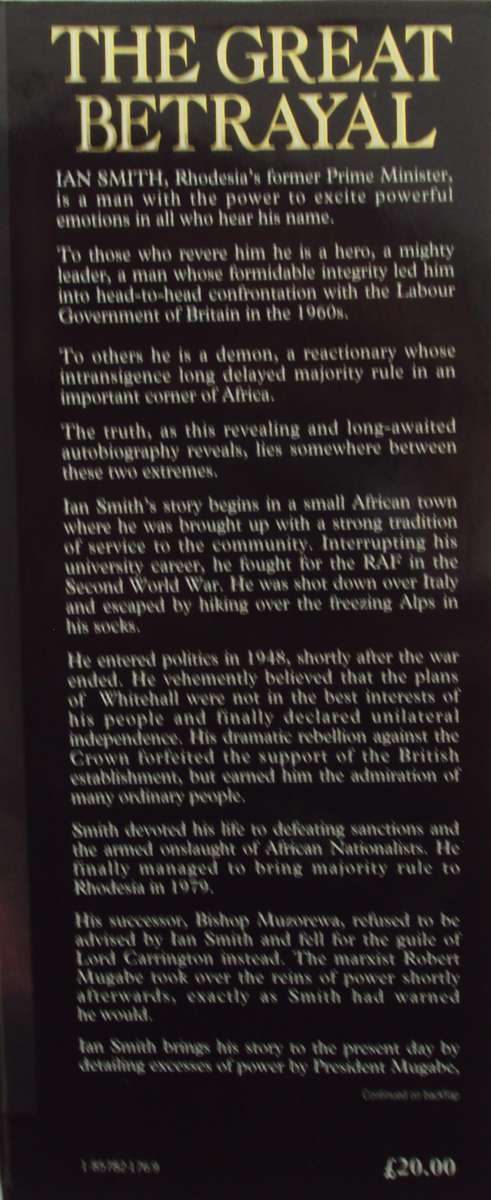The Great Betrayal - The Memoirs of Ian Douglas Smith Signed by the author