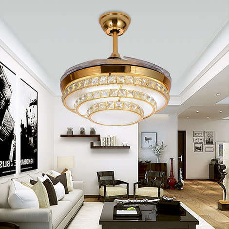 Ultra quiet 42" hidden blade LED 30W (cool and warm white) invisible ceiling fan lamp Remote Control