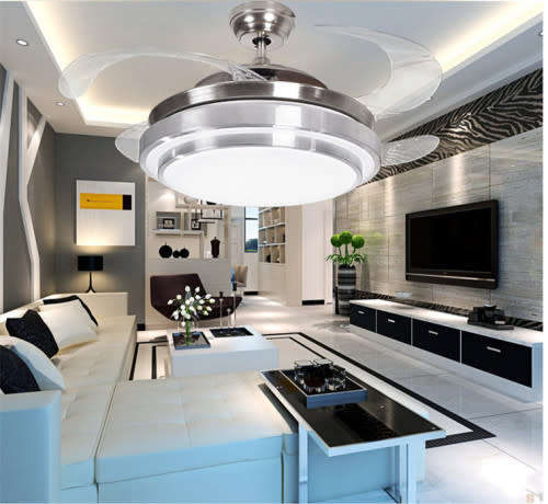 Modern simple stealth fan lights living room bedroom restaurant lights crystal ceiling fan remote c