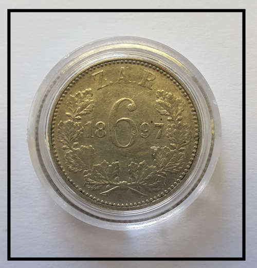 ZAR 6 D 1897,  (Coin in Capsule),  Only 220 000 Minted, As per photo