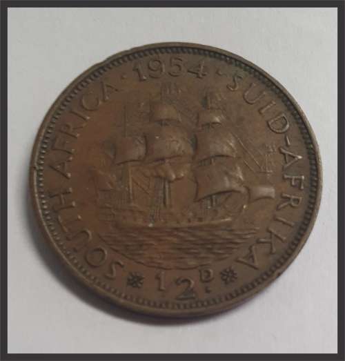 SCARCE!!! SA 1954 1/2 Penny Picture of actual coin, VERY LOW MINTAGE!!!