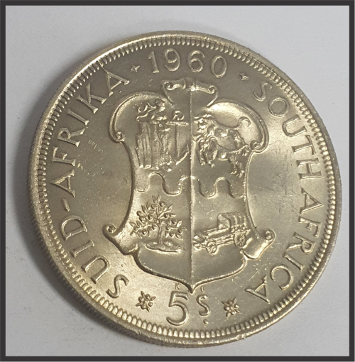 ZAR 1960 5 Shillings, UNC, Coin in Capsule, picture of actual coin