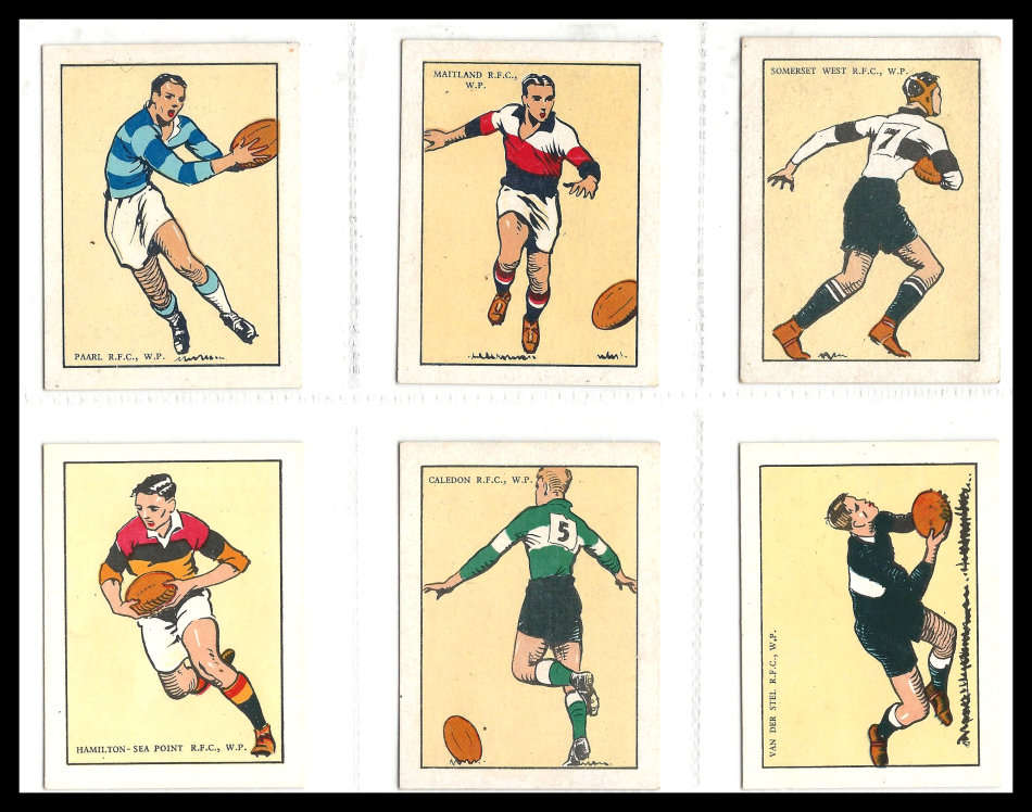 COMPLETE SET of 65! (only 6 shown).  South African Rugby Football Clubs.Cigarette Cards. Scarce set