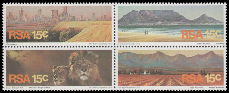 RSA - not common. 1975 Tourism.  The B Combination - 5 blocks per sheet.  Very fine UM.
