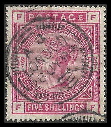 Good condition. Great Britain. Queen Victoria. 5/- as per scan. Catalogue value R5 500-00 (£250-00).