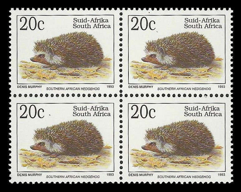 RSA. 6th Definitives. 20c with DROPPED INSCRIPTION (SACC 829b) block of 4. Superb unmounted mint.
