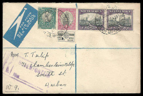Union of South Africa.  Airmail cover as per scan.