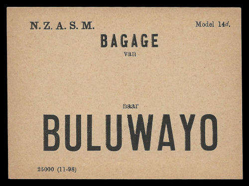 RARE!  Rhodesia / Transvaal. Railways.  NZASM luggage label BULUWAYO.   Fine unused condition.