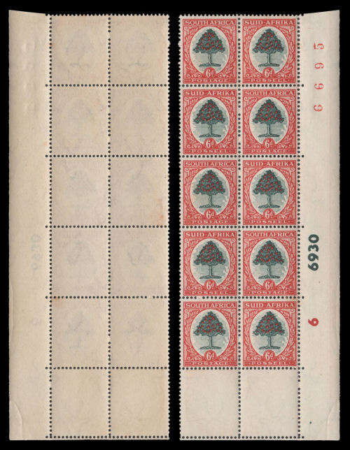 Union of South Africa.  6d Arrow / Sheet Number block (SACC 118).  Unmounted mint as per scan.