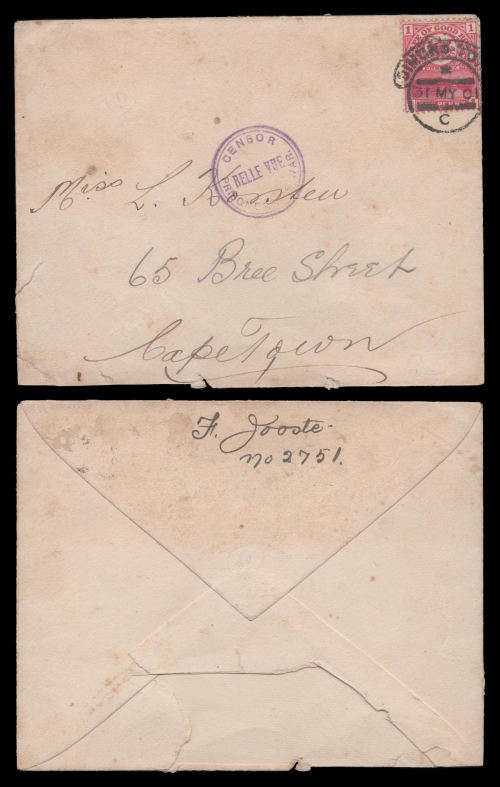 Anglo Boer War.  Censored PRISONER of WAR cover from Bellevue (Camp) as per scan.