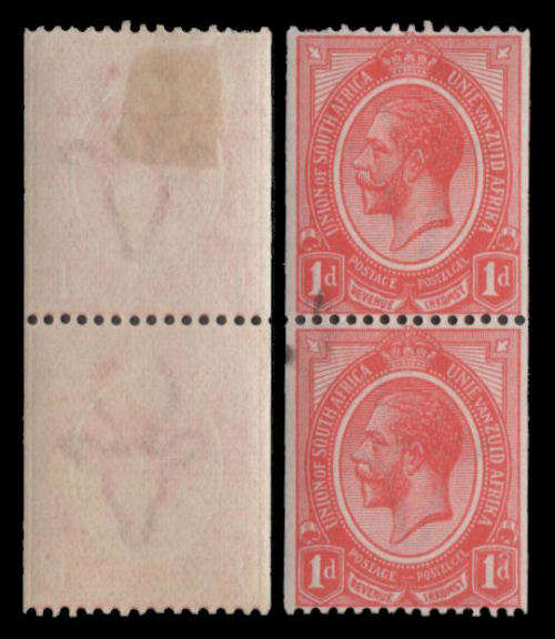 Union of South Africa.  Kings Head 1d Coil (SACC17b) strip of 2 as per scan. UM / MM.  CV R300-00.