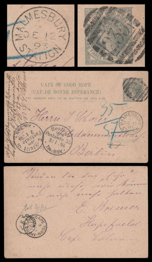 RARE!  Proving cover.  MALMESBURY STATION cancellation with 235 BONC as per scan.