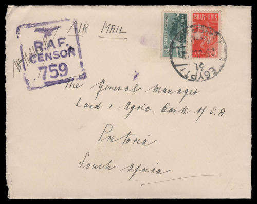 World War II.  Censored cover from EGYPT to Pretoria as per scan.