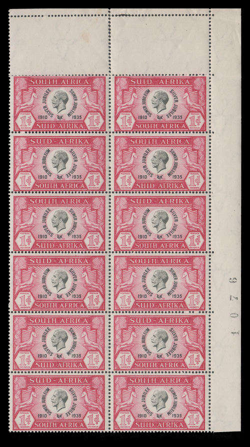 Union of South Africa.  Silver Jubilee (SACC 65) in a Sheet Number block of 12.  CV R540-00+. UM.