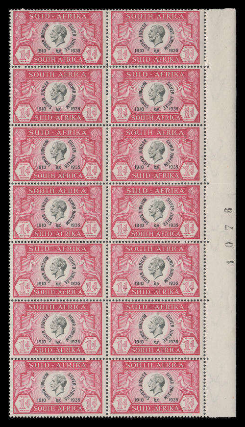 Union of South Africa.  Silver Jubilee (SACC 65) in a Sheet Number block of 14.  CV R630-00+. UM.