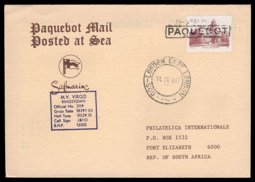Republic of South Africa.  Paquebot cover as per scan.