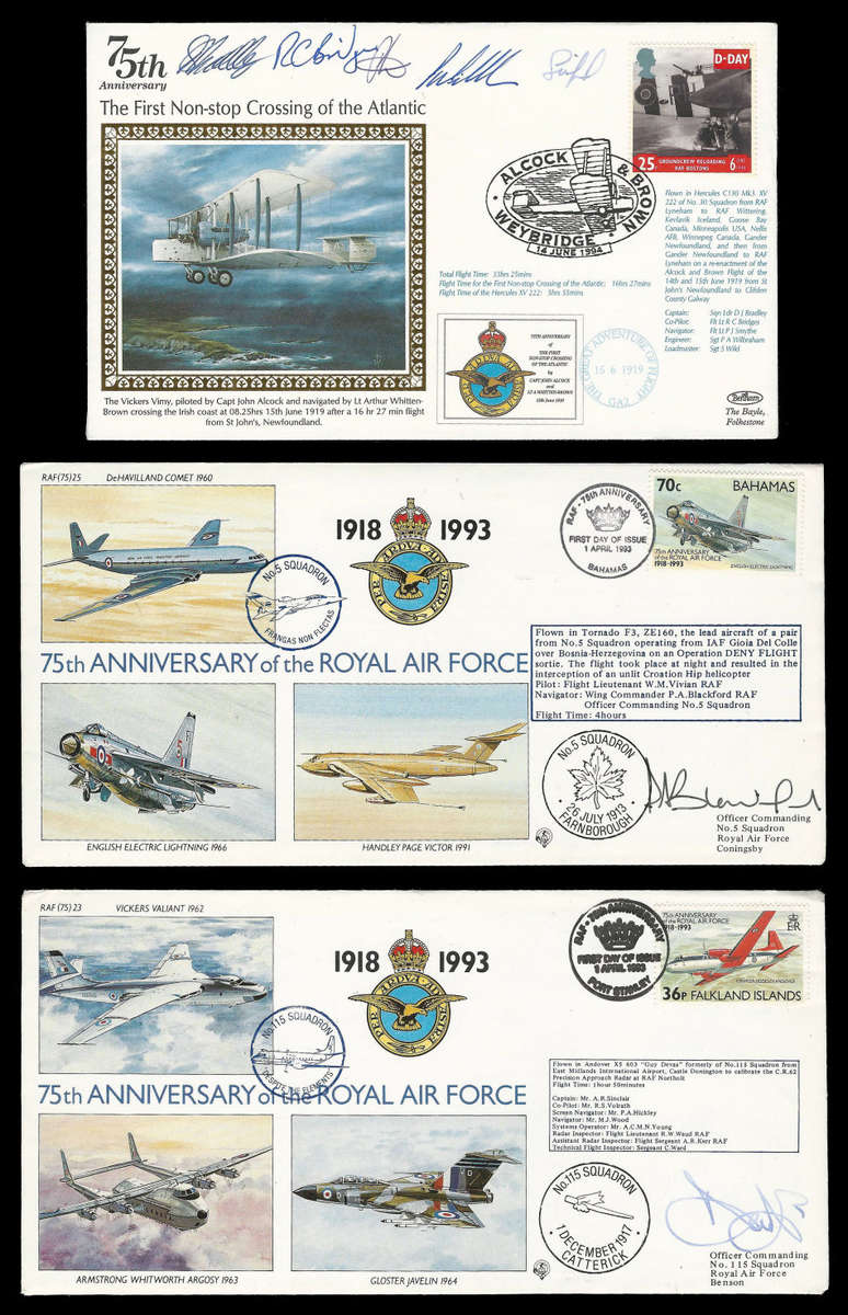 Great Britain.  3 x Signed Aviation Covers as per scan.  Very fine - the top cover is a Silk Cover.