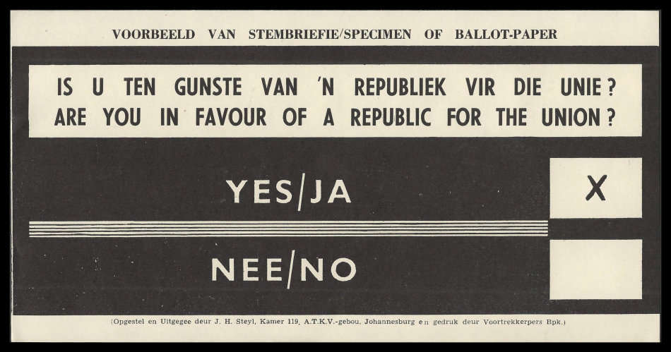 Republic Referendum SPECIMEN BALLOT PAPER + 4 other National Party propaganda items..