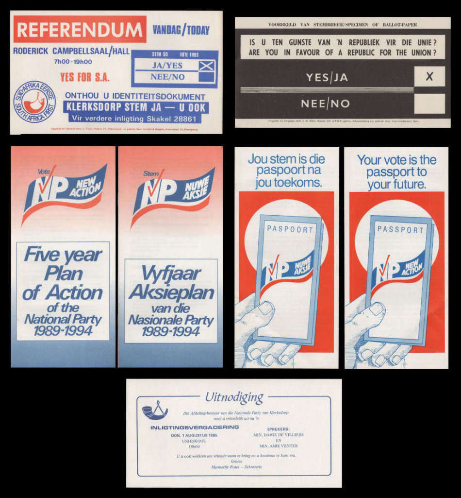 Republic Referendum SPECIMEN BALLOT PAPER + 4 other National Party propaganda items..