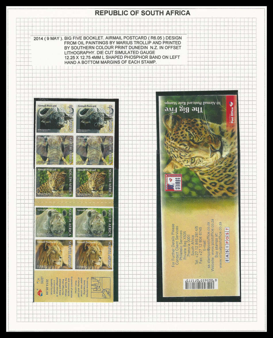 R.S.A.  2014 BIG FIVE booklet as per scan.  Very fine.
