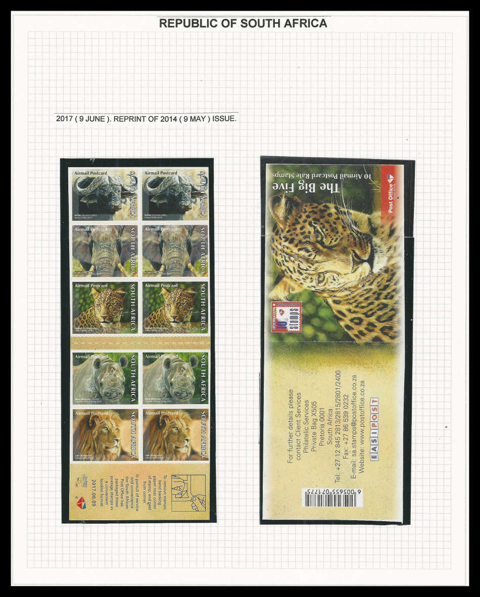 R.S.A.  2017 BIG FIVE booklet as per scan.  Very fine.