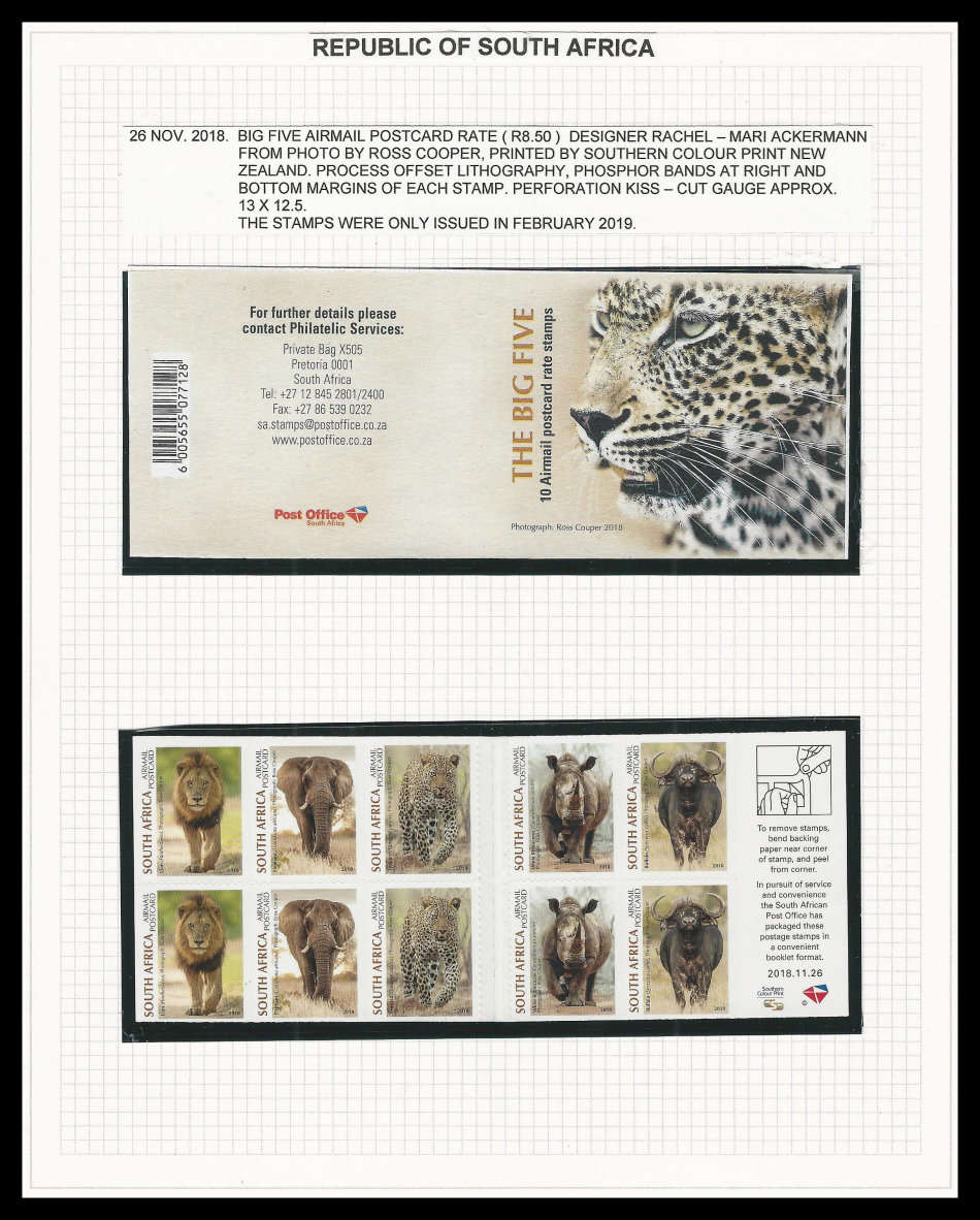 R.S.A.  2018 BIG FIVE booklet as per scan.  Very fine.