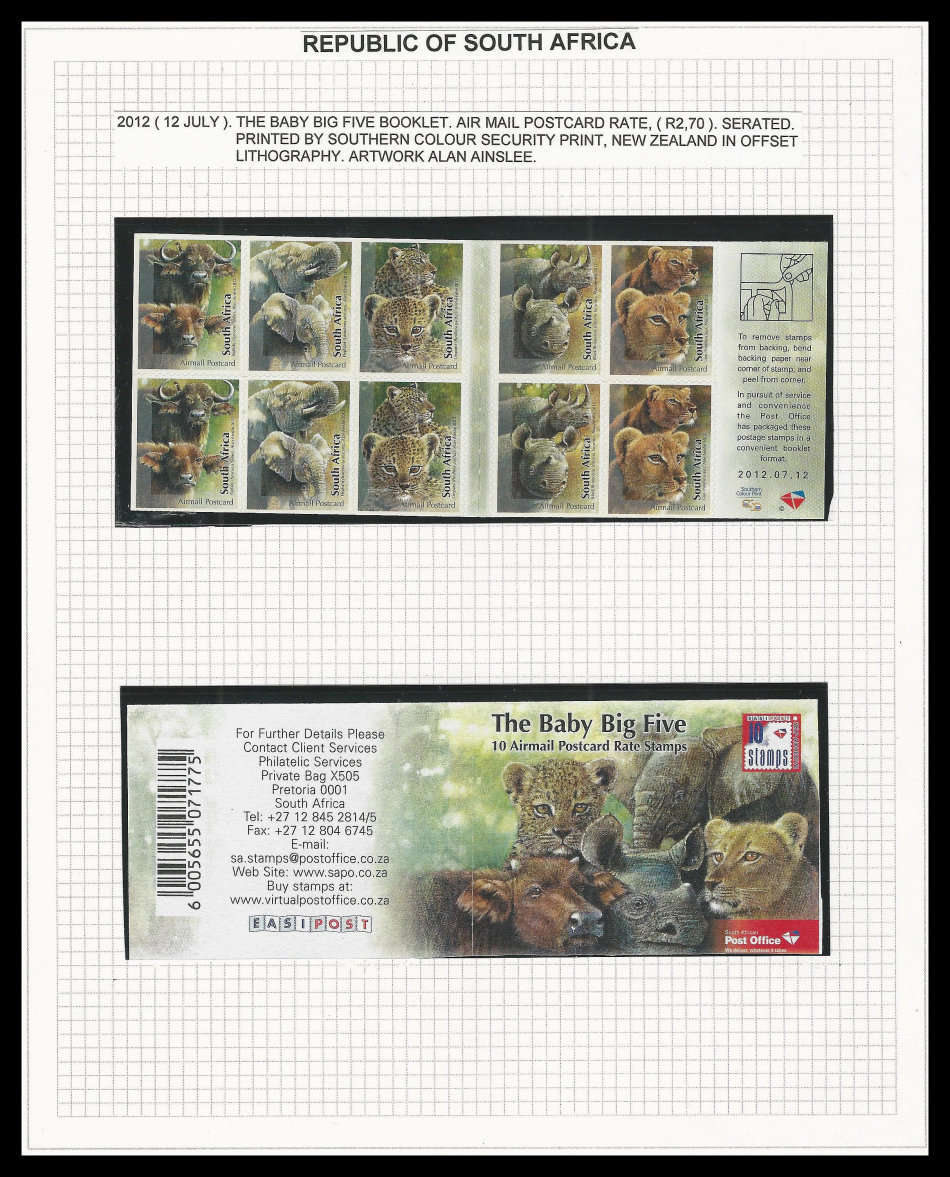 R.S.A.  2012 BIG FIVE booklet as per scan.  Very fine.