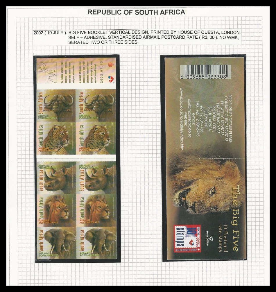 R.S.A.  2002 BIG FIVE booklet as per scan.  Very fine.