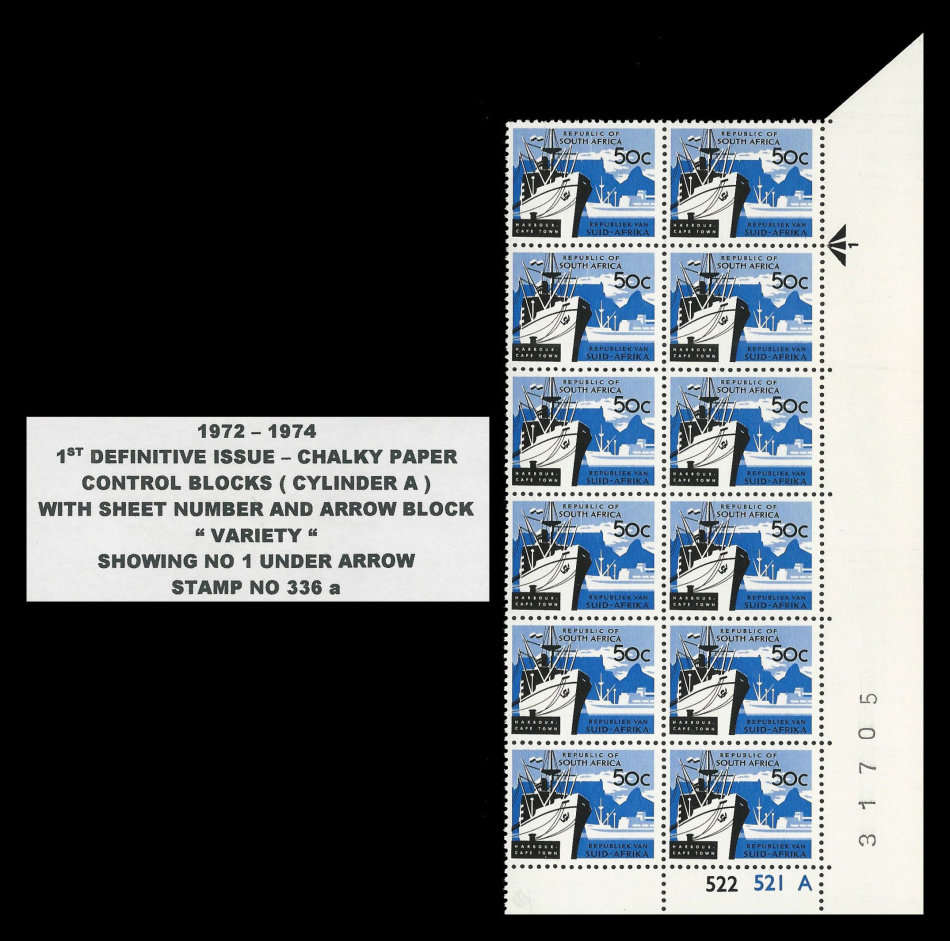 R.S.A.  Variety on 50c Control Block as per scan.  Superb unmounted mint.