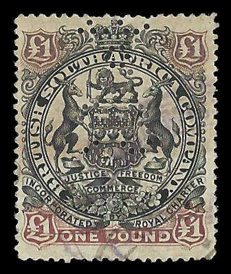 B.S.A.C. 1897 £1 value as per scan - fiscally used.  Catalogue value R3 000-00 for postally used.