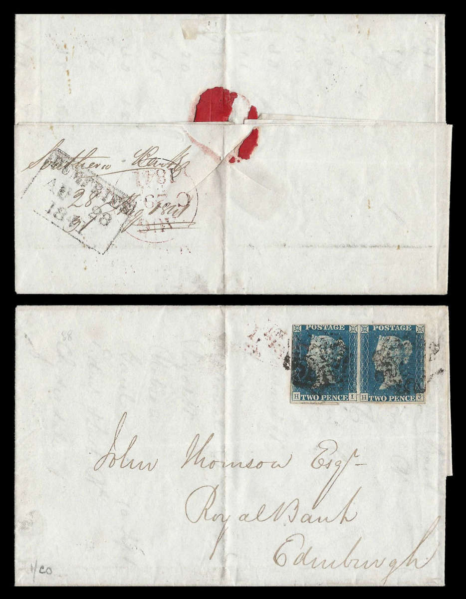 Great Britain.  1840. SG 5. 2d Blue Pair on wrapper. Cat.value R86 000-00.