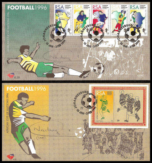 2 FDCs.  Both signed by NEIL TOVEY (Bafana captain of the 1996 CAF winning team).
