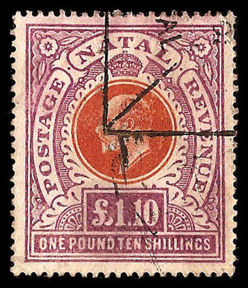 Catalogue Value as Postally Used R24 000-00.  One Pound 10 Shillings Fiscally used.