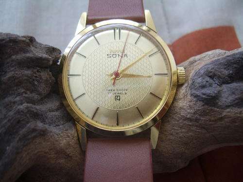 Mens Super flat Sona 17jewels Gold Plated winding watch!