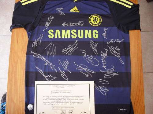 Crazy!! SQUAD SIGNED CHELSEA AWAY FOOTBALL SOCCER SHIRT M + C.O.A !!!