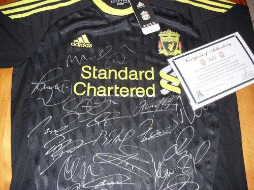 WOW!! NEW 21 MEMBER TEAM SIGNED LIVERPOOL F.C AWAY FOOTBALL/SOCCER SHIRT + COA