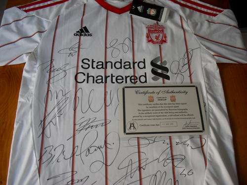 CRAZY!! NEW TEAM SIGNED LIVERPOOL FOOTBALL /SOCCER AWAY SHIRT!! + COA!!