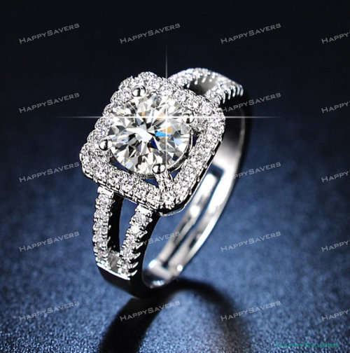 1.50ct Cr.Diamond Round Halo Engagement Ring Adjustable Size