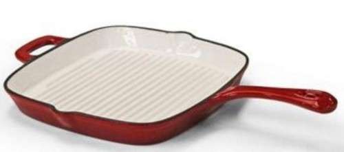 Fine Living Cast Iron Square Skillet Pan - RED