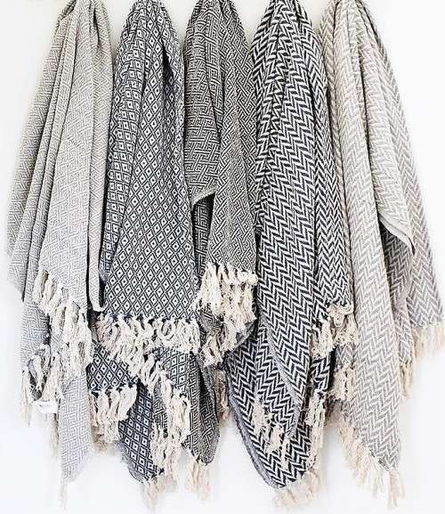 Simon Baker Cotton Throw - Chevron - Stone