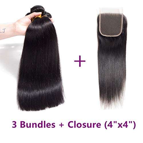 3 Bundles Straight Brazilian Virgin Hair with Closure - 10" - Natural colour